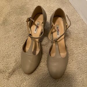 LADIES, Professionally inspired T-Strap 3 “” Dance Shoes; Carmel